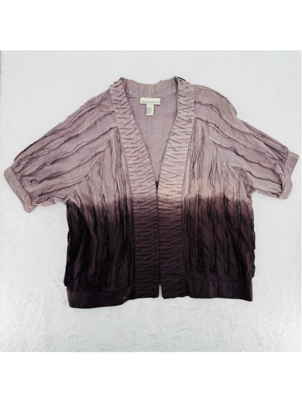 Requirements Ombre Brown Taupe Ruffle Top Raw Edges Short Sleeve Boho Cottage XL